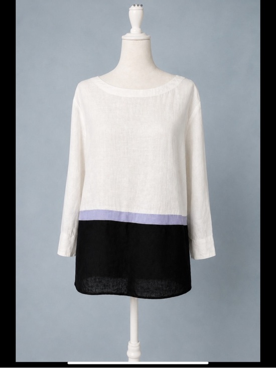 Tyler Boe Tops - Tyler Boe 100% Linen Colorblock Tunic Blouse White Lavender Navy Size L